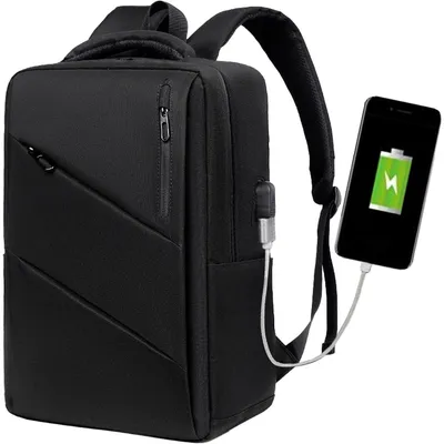 Produktbild von Laptop Rucksack 17 Zoll mit USB-Anschluss - Großer Schulrucksack & Reisetasche - Wasserabweisender Business Backpack für Damen & Herren - Schwarz