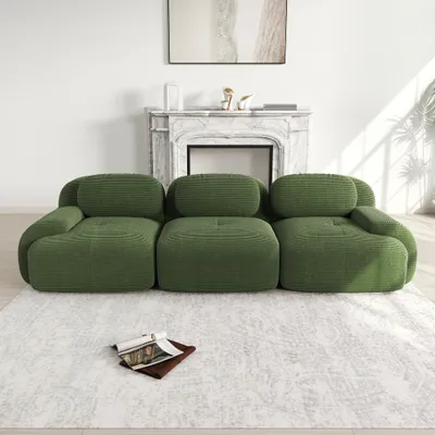 Produktbild von Sweiko 3-Sitzer-Sofa aus Premium-Cordstoff, modular kombinierbar, rutschfest, ohne Montage, ergonomische Armlehnen und hochelastische Polsterung für Wohnzimmer und Schlafzimmer, Green