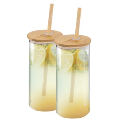 Produktbild von "Wassergläser OTIX mit Bambusdeckel und Strohhalm, 2 Stück 400 ml"