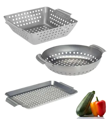 Image de bremermann Paniers à barbecue Set de 3 en acier inoxydable Poêle à griller Plaque de cuisson Panier à griller