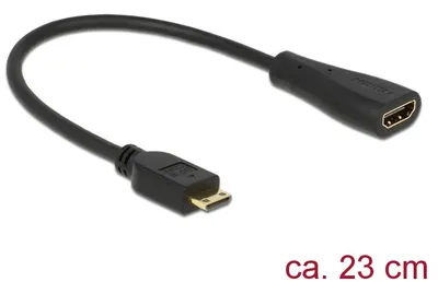 Produktbild von Delock - HDMI-Kabel mit Ethernet - 19 pin mini HDMI Type C männlich zu HDMI weiblich - 23 cm - Schwarz