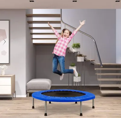 Produktbild von GOPLUS Faltbares Trampolin, Kindertrampolin aus Stahl, Fitnesstrampolin bis zu 150 kg Belastbar, Falttrampolin mit Rutschfesten Füßen, Leicht Tragbar