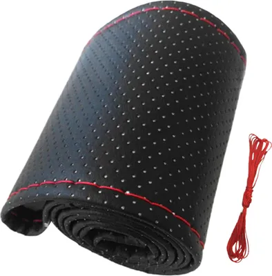 Obrázek produktu pro Univerzální potah na volant, ručně šitý, perforovaná mikrovláknová kůže, průměr 38 cm, barva: černá, červená