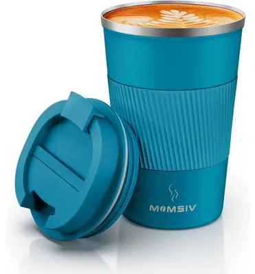 Immagine prodotto di Tazza termica in acciaio inossidabile, capacità 380 ml, a doppia parete isolata, blu, a prova di perdite