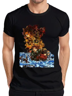 Immagine prodotto di Maglietta Kimetsu no Yaiba Demon Slayer Tanjiro Nezuko Zenitsu Inosuke Uomo, Nero, S