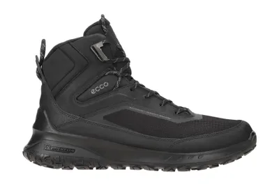 A black Ecco hiking boot is shown against a white background.