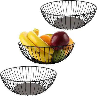 Productafbeelding van Set van fruitschalen, gebogen draad, zilverkleurig - 3 formaten - Geometrisch design
