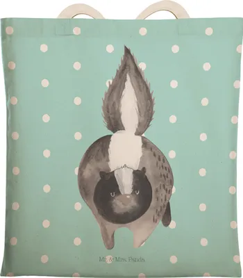Produktbild von Mr. & Mrs. Panda Tote Bag Stinktier Angriff - Türkis Pastell - Geschenk, shopping, Stinki, Beuteltasche, Raubtier, wütend, Stoffbeutel, Tasche, Stofftragetasche, Skunk