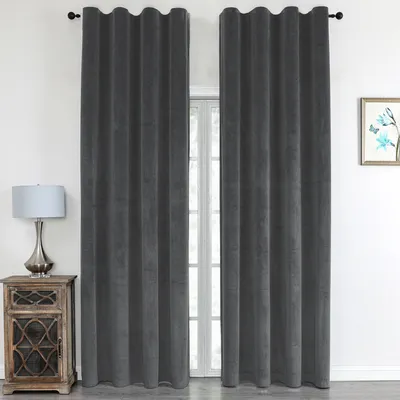 Produktbild von 2 Stück Vorhang Samt Blickdicht mit Kräuselband 140x245 Vorhänge Gardine Gardinen mit Universalbandaufhängung Dunkelgrau 2er Pack