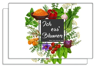 Produktbild von Wallario Frühstücksbrettchen 2er Set aus Glas, je 20 x 30 cm, mit rutschfesten Füßen, Motiv Ich ess Blumen - Gemüse und Kräuter