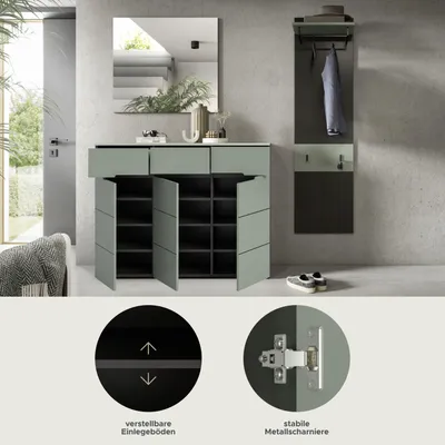 Produktbild von Canu Garderobenmöbel Set C10 staubgrün, dunkelgrau.