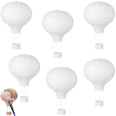 6 Papierballon-Laternen, weiß, Heißluftballon, 30 cm