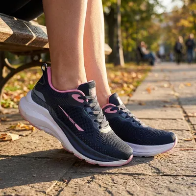 Produktbild von NBK Damen Sneaker Strick-Mesh atmungsaktiv leicht - Navy/Pink, Gr. 36