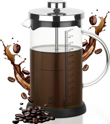 Produktbild von French Press£¬600ml Kaffeekanne mit Permanent Edelstahl Filter, Kaffee Presse, Hitzebest?ndiges Glas Kaffeepresse fš¹r Tee und Kaffeezubereiter