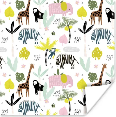 Produktbild von MuchoWow® Poster Dschungel - Elefant - Affe 100x100 cm - Babyzimmer