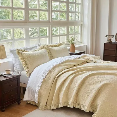 Productafbeelding van Silecomplaza beddengoedset voor een queensize bed, katoen, matrasstiksel, beige
