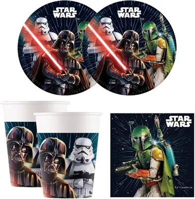 Produktbild von Party Set Star Wars Galaxy, 52-teiliges Einweggeschirr für Kindergeburtstag und Mottoparty, Tischdeko