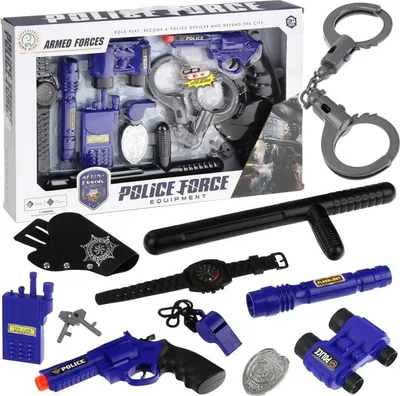 Zdjęcie produktu dla Zestaw strojów policyjnych, policjant, pistolet i kajdanki