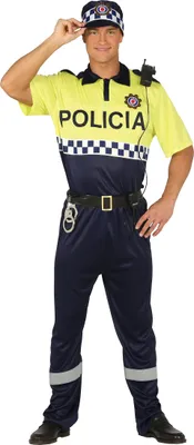 Immagine prodotto di Uniforme di polizia Costume di Carnevale Cappello Camicia Cintura Pantaloni Adulto Festa, Taglia: 46 - 48 (S) Colore: Giallo