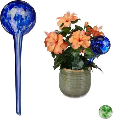 Produktbild von Glas Bewässerungskugeln 2er Set für Zimmerpflanzen, 34cm hoch, automatische Bewässerung