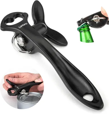 Obrázok produktu pre Ručný Otvárač na Konzervy, Bezpečnostný Mechanizmus, Nerez/Čierny, 2-v-1, pre Kuchyň