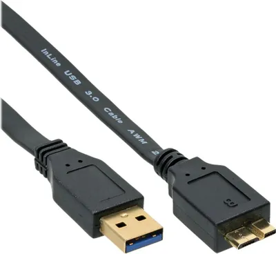 Produktbild von InLine® USB 3.0 Flachkabel, A an Micro B, schwarz, 1,5m