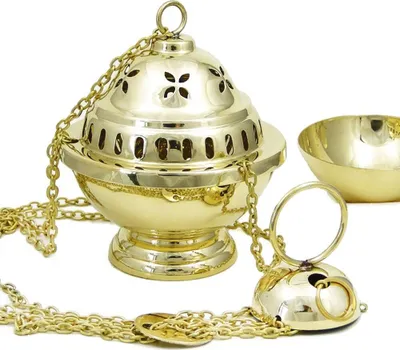 Produktbild von 2914 Weihrauchfass mit Einsatzschale Messing Handarbeit Räucherset Geschenk