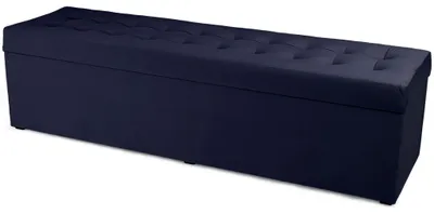 Produktbild von MG Design Polsterhocker Marineblau 45x160 cm - Stauraum 190L, bis 300 kg, samtig-weich mit Schimmer, pflegeleicht, für Wohnzimmer & Flur