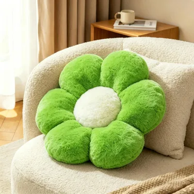 Image de Coussins décoratifs en forme de fleurs, duveteux, en vert, pour canapés et lits