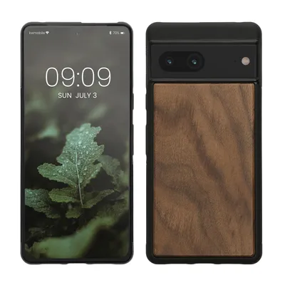 Produktbild von kwmobile Hülle kompatibel mit Google Pixel 7 Hülle - Holz Case - stoßfestes Handy Cover - TPU Handyhülle in Dunkelbraun Walnussholz