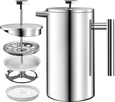 Image de Cafetière en acier inoxydable, 34 oz, 1 000 ml, 4 dosettes / 8 tasses, argent