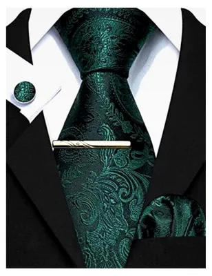 Produktbild von Herren Krawatte Einfarbig Paisley Uni Schlips Satin mit Einstecktuch Krawattenset