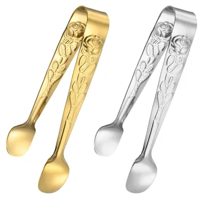 Mini-Servierzangen 2er-Set, 10,5 cm, Edelstahl, silber/gold