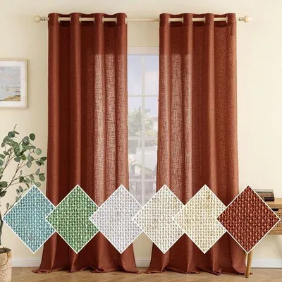 Produktbild von Unyqoos® Halbtransparente Vorhänge in Leinenoptik, 30% Leinen/70% Polyester, Ösen, 2er-Set 140 x 225 cm für Wohnzimmer & Kinderzimmer
