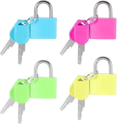 Produktbild von Reisfachschloss 4 Stück – Mit Schlüssel, für Flugreisen, Mini, Mehrfarbig