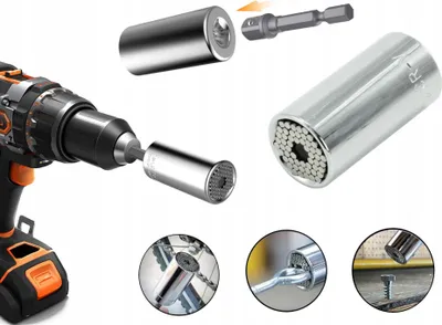 Zdjęcie produktu dla GEKO | Uniwersalny klucz nasadowy, 7-19 mm, 1/4-3/4, adapter do wkrętaka kątowego, adapter nasadowy
