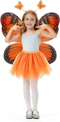 Produktbild von Schmetterling Fee Kostüm, 4 teiliges Set, Flügel, Zauberstab, Haarreif und Tutu, für Karneval