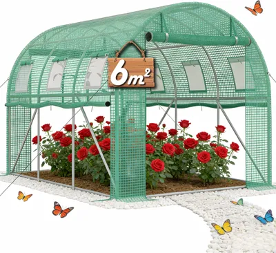 Image de Serre tunnel UISEBRT 300 x 200 x 200 cm en acier avec filet PE 140 g, fenêtres d'aération et portes à fermeture éclair, tunnel de jardin, serre à tomates, protection contre les insectes