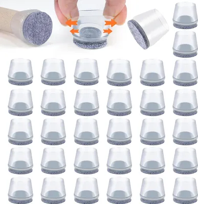 Obrázok produktu pre Ochrany nôh stoličiek 16 kusov, 18-20 mm, priehľadný silikón, s filcovými podložkami, ochrana proti hluku