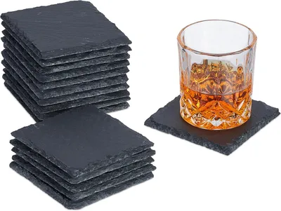 Image de Sous-verres en liège - Lot de 16 sous-verres carrés - Pour tasses et verres - Dimensions (L x l) : 10 x 10 cm - Anthracite