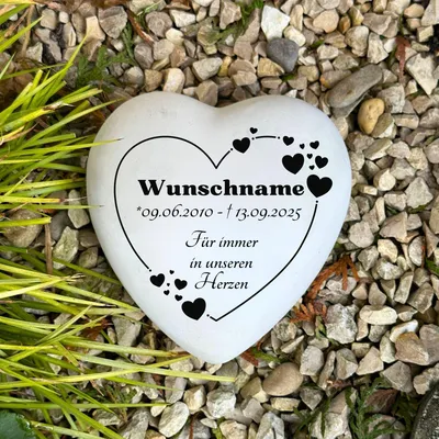Produktbild von Herz Grabherz personalisiert Grabschmuck 13cm mit Gravur Andenken Grabstein Urnengrab