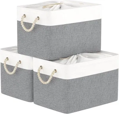 Immagine prodotto di Cestini pieghevoli in tessuto con coperchio - Set da 3 pezzi 38x28x26 cm