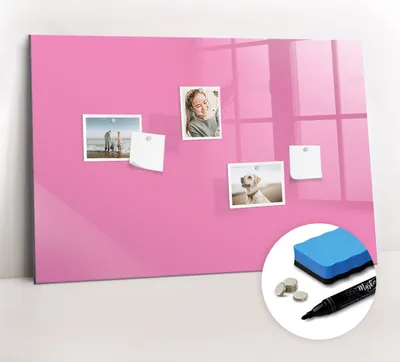Produktbild von Magnetpinnwand Memoboard - Zubehörsatz - Schwarzer Marker + Schwamm + Magnete - 90 x 60 cm - Pinke Farbe