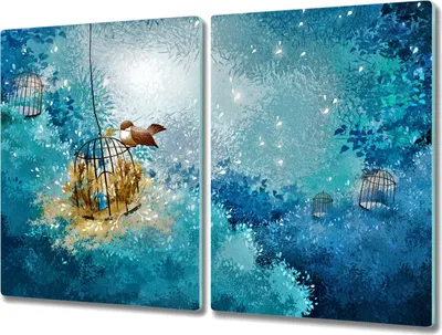 Produktbild von Coloray Schneidebrett Herdabdeckplatte 2x40x52 cm Kochplattenabdeckung Küchenbrett Hackbrett - Tiere Vögel Käfig Buchsen