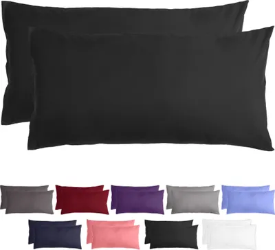 Produktbild von Komfortec 2er Set Kissenbezüge, 100% Polyester 120g/m² gebürstet, Schwarz, 40x80 cm, mit Reißverschluss, superweich, Premium