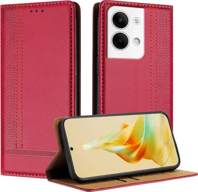 Produktbild von Handyhülle für OPPO Reno9 Leder Flip Klappbare Schutzhülle mit Standfunktion Rot