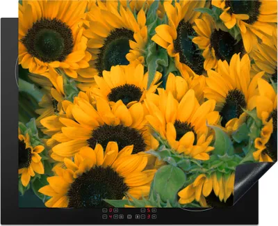 Produktbild von KitchenYeah© Herdabdeckplatte Blumen - Sonnenblume - Makro , 65x52cm, Küche Deko, Glaskeramikkochfeld Herdabdeckung, Abdeckplatte fùr Kochfeld