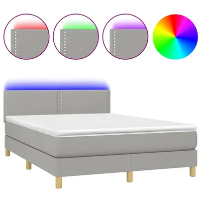 Image de vidaXL Lit boxspring avec matelas & LED gris clair 140x190 cm Tissu