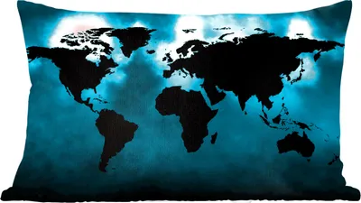 Produktbild von MuchoWow® Zierkissen Sofakissen Wohnzimmer Dekokissen 50x30 cm Weltkarte - Schwarz - Blau - Wohnzimmerdekoration - Polster mit Photo