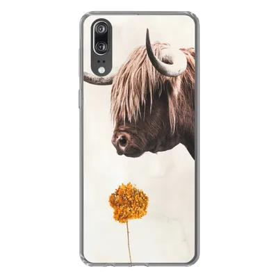 Produktbild von MuchoWow® Handyhülle Schutzhülle Hülle für Huawei P20 Schottischer Highlander - Vintage - Blume Silikon Softcase Handy Hülle - Hardcover